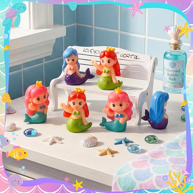 Leyndo 24 Pcs Rubber Mermaid Decoration 2.36 inch Small Squeaky Mermaid Toy for Fish Tank Dashboard Fairy Garden Dollhouse Aquarium Bathtub Home Decor Gifts Party Favors