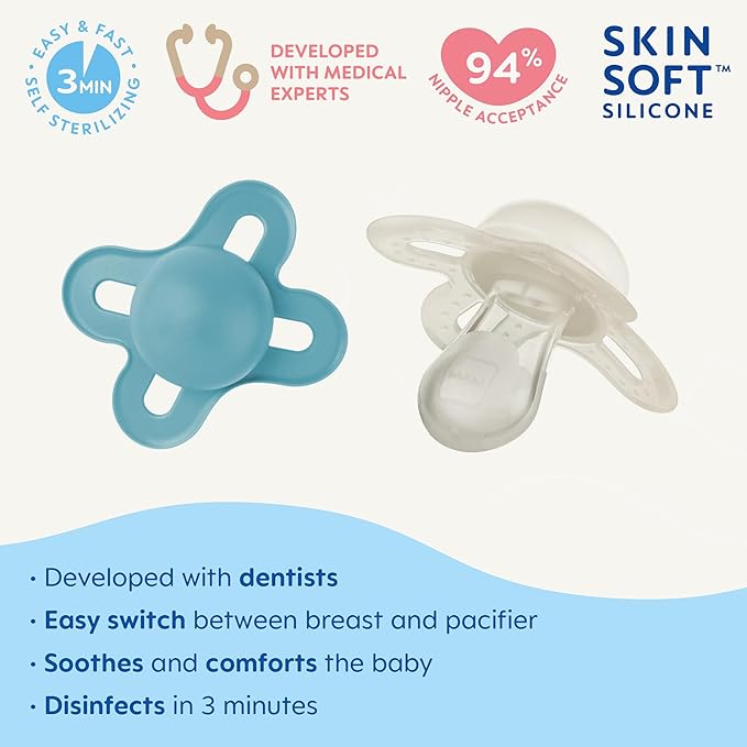MAM Original Start Matte Newborn Baby Pacifier Pack of 2, Boy Pack of 2, Sterilizer Case, Best for Breastfed Babies Unisex and Boy 0-3 Months