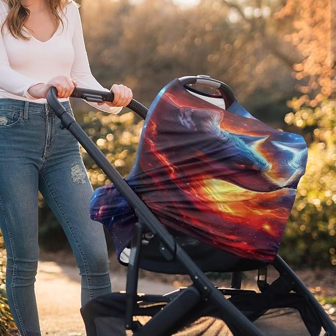Youngerbaby Wolf Baby Car Seat Cover Nursing Breastfeeding Scarf Shawl Stretchy Infant Carseat Canopy for Stroller High Chair Shopping Cart Newborn Shower Gift