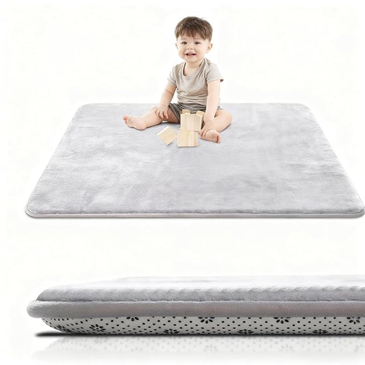 Baby Play Mat for Floor, 1.2″ Thick Foam 47X47 Playpen Mat, Ultra-Soft Velvet for Tummy Time & Crawling, Non-Slip Backing and Easy to Clean, Safe for Infants, Toddlers, and Kids (LightGray)