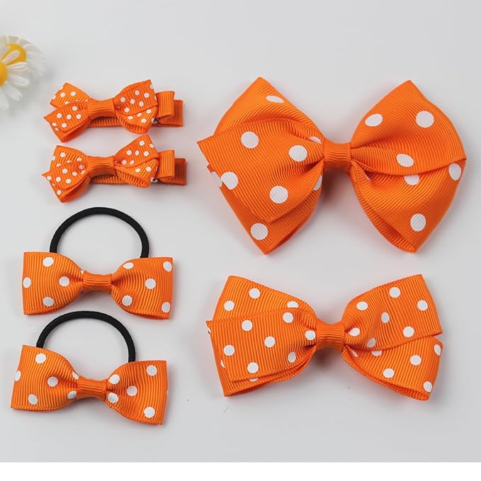 Polka dot Hair Clips Bow Baby Girls Orange Polka dot Barrettes Clips BBG54 (B7-Orange)