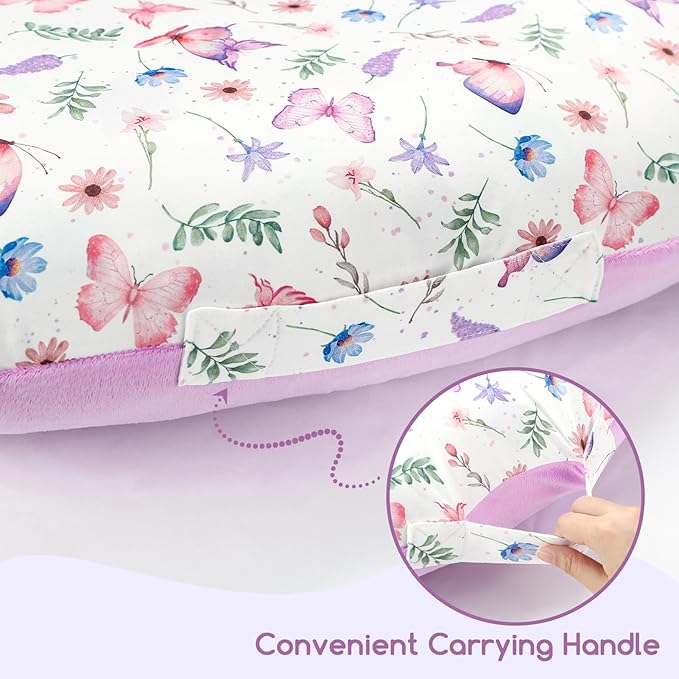 Newborn Lounger Cover for Boys Girls, Soft Comfortable Baby Lounger Cover 1 Pack Reversible Removable Fleece Slipover for Infant Lounger Pillow, Butterfly (Cover Only)