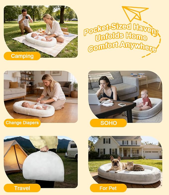 Baby Lounger, Portable Infant Support Cushions for Newborn 0-24 Months, Soft Washable Baby Nest with Thickened Support, Newborn Baby Essentials Gift for Home and Travel, Supervised Use