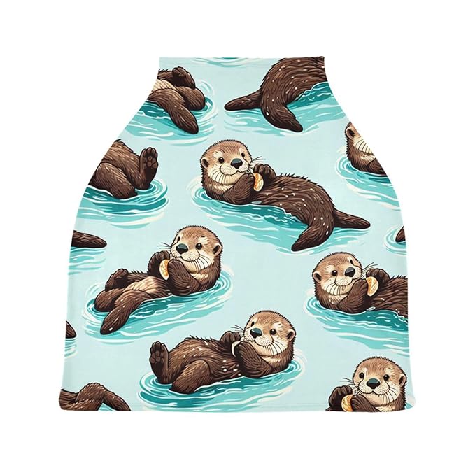 Sea Otters Car Seat Covers for Babies Breathable Nursing Breastfeeding Cover Multi-Use Infant Carseat Canopy and Stroller Cover for Boys Girls