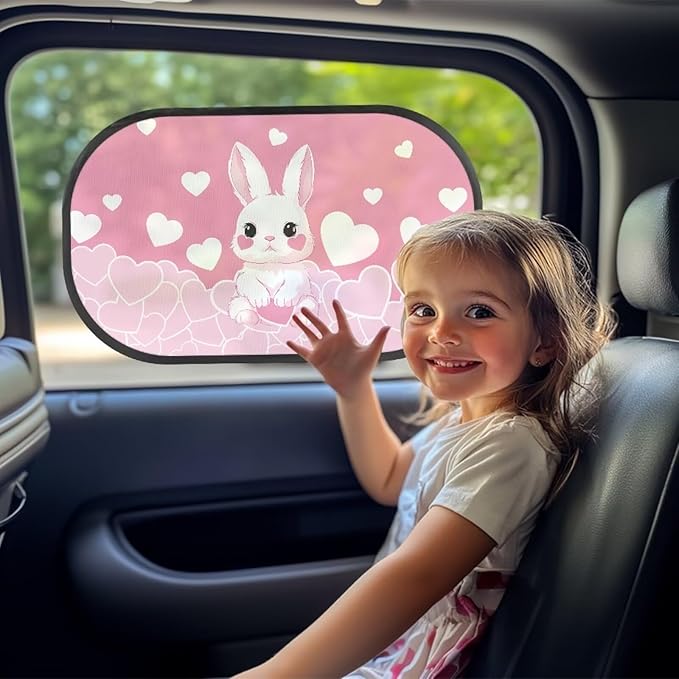 Bulopur Cute Bunny Car Shades Back Windows Baby 2 Pack Easy to Install Car Sun Shade Side Window UV Protection Breathable for Most Vehicle, SUV, Truck