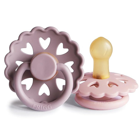FRIGG Andersen Fairytale Natural Rubber Baby Pacifier | Made in Denmark | BPA-Free (Twilight Mauve/Primrose, 0-6 Months)