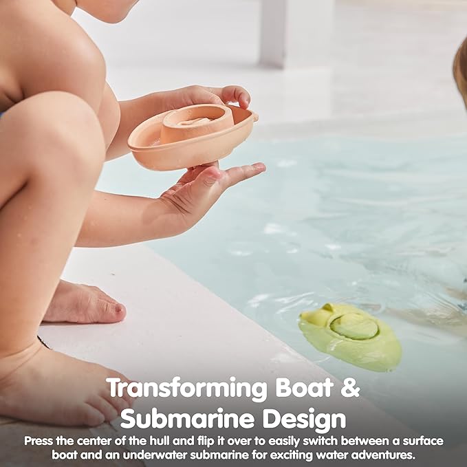 PlanToys® Pastel Green Rubber Convertible Boat | Montessori Water & Sensory Play Toy for Cause & Effect, Imagination & Exploration | Eco-Friendly Floating Bath Toy