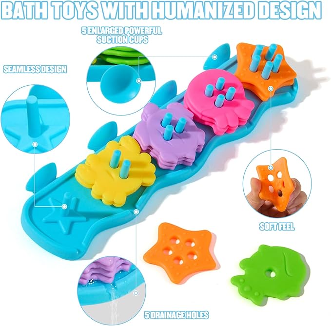 Bath Toys for Kids Ages 1-3 Mold Free Bath Toys for 1+ Year Old Educational Color and Shape Sorting & Stacking Toys with 20 Floating Pieces and Mesh Bag, Early Learning Toddler & Baby Tub Toys