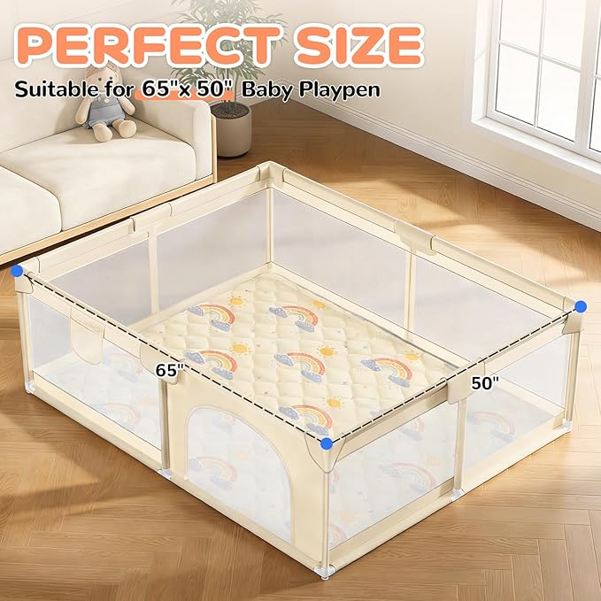 Baby Play Mats for Floor - 65x50 In Thicken Soft Padding Foam Playmats for Toddlers Playpen - Non-Slip Baby Activity Mat for Tummy Time & Crawling - Foldable Play Mat Machine Washable, Rainbow