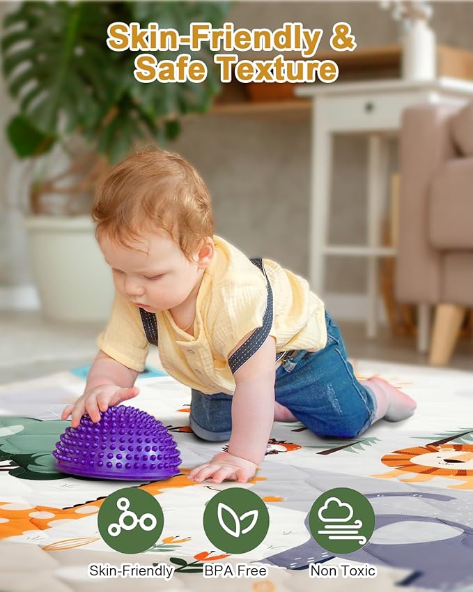 TINYHARBO Premium Foam Baby Play Mat 50x50, 4 Developmental Zones Play Mat with Removable & Machine Washable Cover, Extra Thick Padding Playpen Mat, Easy to Clean for Infants, Toddlers & Babies