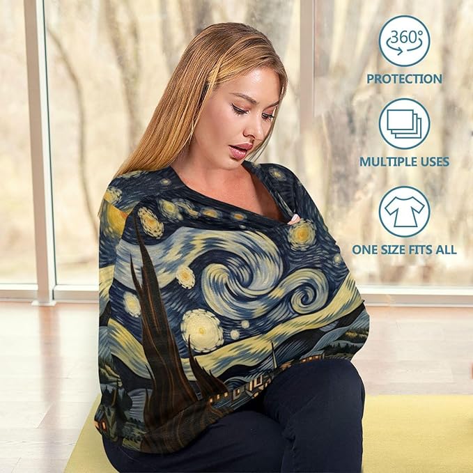 Van Gogh's Starry Sky Stretchy Baby Car Seat Cover Soft Breathable Nursing Cover Breastfeeding Cover Multiuse Infant Carseat Stroller Cover for Girls and Boys