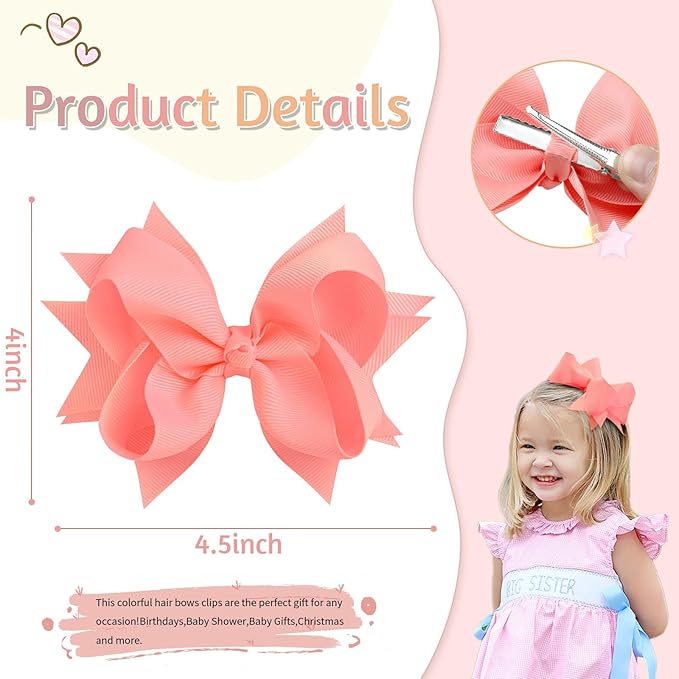 20PCS Oaoleer 4.5inch Grosgrain Ribbon Layered Bows Alligator Clips, Hair Accessories for Baby Girls, Toddlers, Kids, and Teens (Style-A)