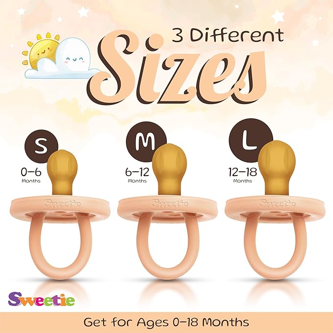SWEETIE Rubber Pacifier Natural Rubber Pacifier Rounded (Light Pink, 0-6 Month)