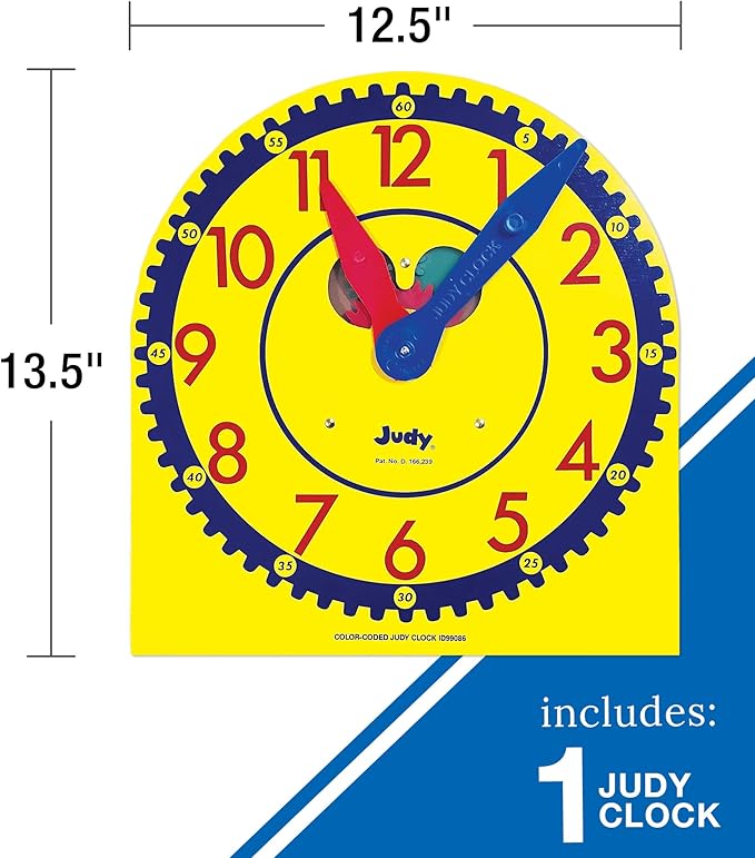 Carson Dellosa 13" x 12" Judy Clock, Learn to Tell Time with Color Coded Clock Hands, Analog Time Telling for Kids, Hands-On Learning Education Classroom and Homeschool Supplies