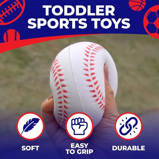Toysery Foam Kickball Set for Toddler and Baby – Soft Foam Soccer Ball, Football, Basketball, Tennis Ball & More – Easy to Hold, Safe Toddler Ball Set with Carry Bag for Kids Ages 1-3