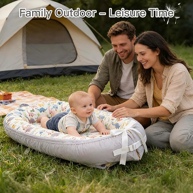 Baby Lounger | Organic Cotton Infant Lounger | Reversible, Adjustable & Portable Floor Lounger | Soft, Breathable, Washable Cover