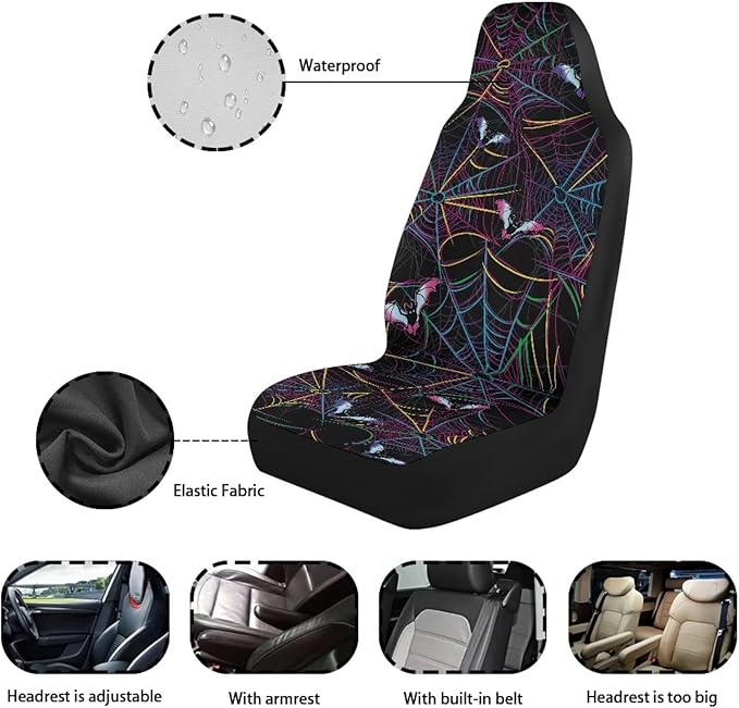Halloween Spider Web Automobile Seat Cover, Universal Seat Covers for Front Seat Waterproof Elastic Polyester Car Seat Protector Covers Suitable for Cars, SUV and Trucks