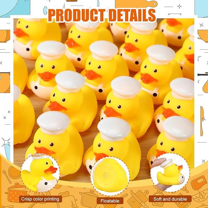 Sotiff 24 Pcs Chef Rubber Ducks Bulk 2 Inch Chef Rubber Ducky for Birthday Party Gifts Beach Summer Bathtub Pool Float