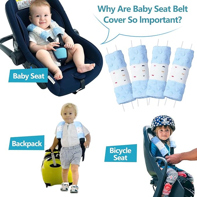 4 Packs Baby Car Seat Straps Cover Shoulder Pads for Baby, Baby Car Seat Belt Pads Seat Belt Covers for All Car Seats/Pushchair/Stroller (5.9‘’X2‘’in)