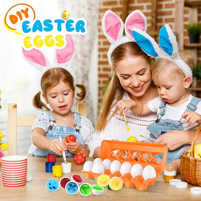 CPSYUB Toddler Toys, 18 Month Toys, Christmas Eggs Gifts for 1, 2, 3 Year Old Girls/Boys, Montessori Matching Eggs Educational Color & Shape Recognition Skills Learning Toys BPA Free