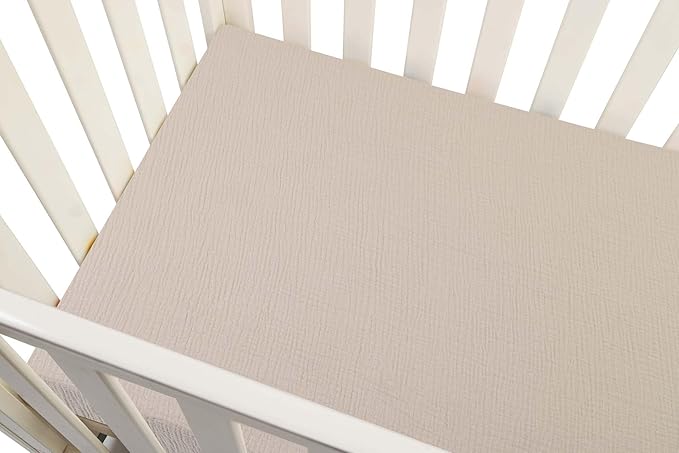 Onacosht Muslin Crib Sheets for Boys Girls, Soft Breathable 100% Cotton Baby Fitted Sheet 52" x 28" for Standard Toddler Crib Mattress, 2 Pack, Fog and Beige