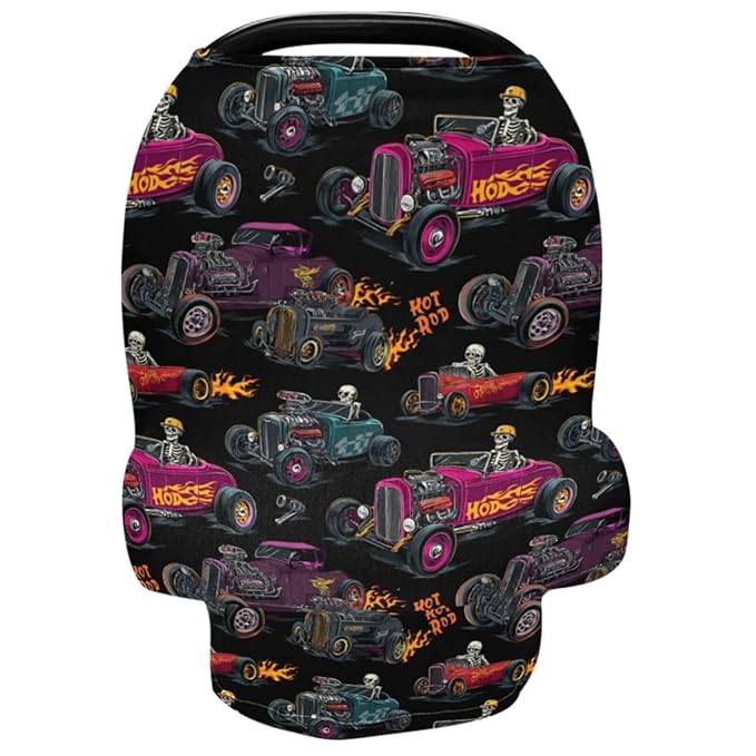 Hot Rod Baseball Racing Car Baby Car Seat Covers Checkered Flag Carseat Canopy Soft Infant Stroller Cover Nursing Breastfeeding Covers for Girls Boys Newborn Fit Summer Spring Autumn