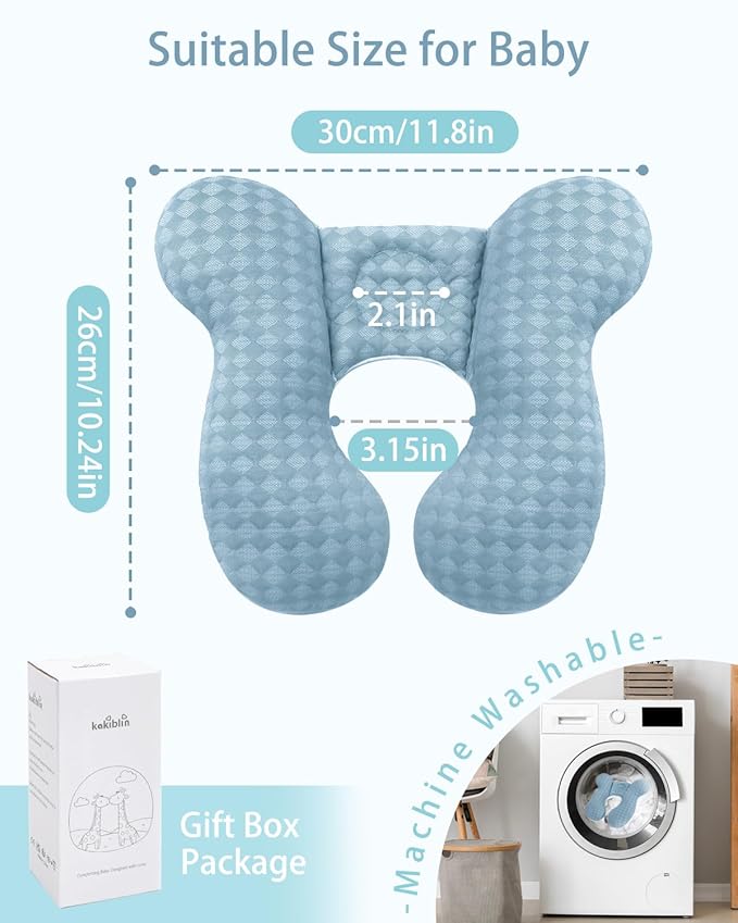 KAKIBLIN Baby Travel Pillow, Baby Neck Pillow for Car Seat, U-Shaped Head and Neck Support for Stroller Pushchair, Soft Cooling Breathable Infant Head Pillow for Newborn Toddler