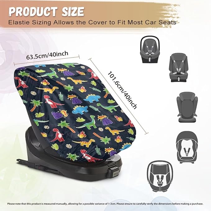 XYZCANDO Dinosaurs Summer Baby Car Seat Cover Cartoon Car Seat Sun Cover for Baby Stretch Summer Carseat Cover Protect from Sun/Hot Days Novelty Toddler Car Accessories Gift for Her