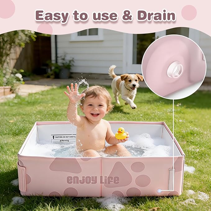 Toddler Bath Tub for Shower, Foldable Baby Bathtub, Portable Kids Bathtub & Collapsible Bathtub for Toddlers 1-8, Infant Newborn, Travel Baby Bath, Bañera para Bebé, Pink