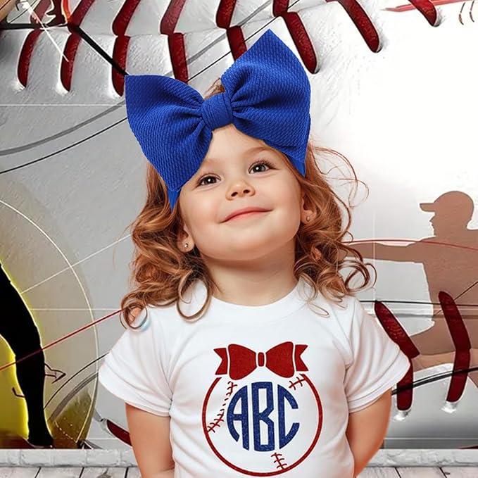 6'' Large Baseball Baby Girl Bows High Stretchy Soft Nylon Headbands for Girl Handmade Hairbands with Bows Hair Accessories for Infant Newborn Blue