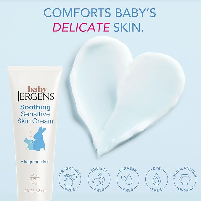 Jergens Baby Soothing Sensitive Skin Cream, Cream for Infant Dry Skin, Baby Cream for Dry Skin, Pediatrician-tested, Fragrance-free, 8 Fl Oz