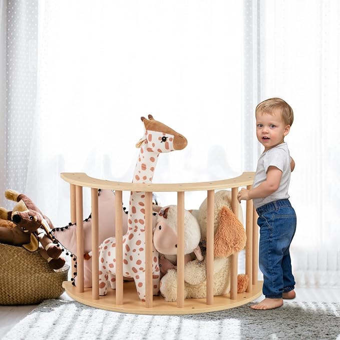 INFANS Wooden Arch Climber Rocker with Soft Cushion, 6 in 1 Montessori Climbing Toys for Toddlers, Waldorf Indoor Table Baby Children Ladder Gym Learning Playset for Kids (Natural with Desktop)
