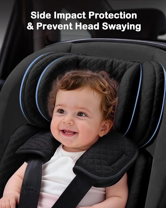 Infant Car Seat Insert Adjustable Head Support for Preemie Newborn Toddler, Reversible Baby Head Body Support Cushion for Carseats and Strollers Side Impact Protection - Black