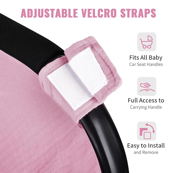 Metplus Muslin Car Seat Cover for Baby Girls, 100% Cotton Breathable Infant Carseat Canopy for Summer, Lightweight Stroller Sunshade Covers (Pale Pink)