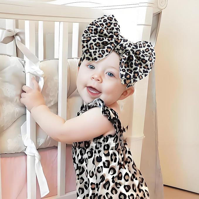 YanJie Bows for Baby Girl Leopard Print Headbands for Girls 7’’ Brown Bow Toddler Hair Accessories Newborn Infant Baby Headband
