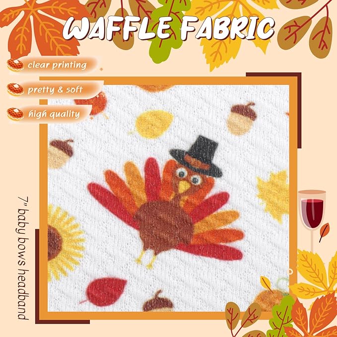 Thanksgiving Fall Baby Girl Bows Turkey Headbands for Baby Girls Handmade Maple Leaves Knotted Pumpkin Bows Autumn Holiday Gifts 2PCS