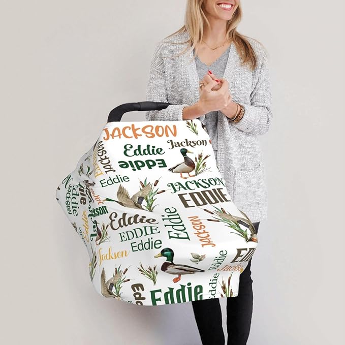 Personalized Baby Car Seat Cover for Boys Girls, Custom Wild Ducks Nursing Covers for Breastfeeding with Name, Infant Stroller Cover, Baby Carseat Canopy for Newborn, Multiuse Car Seat Canopies