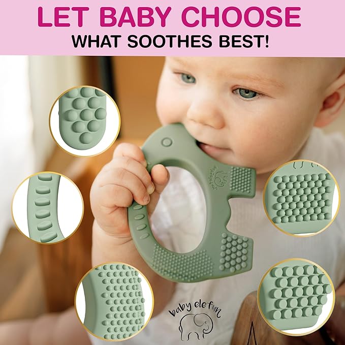Elefun Baby Teether Pack - Gift a Full Year of Blissful Baby Relief - Infant Teethers 0 to 6 to 12 Month Set - Safe Silicone Soothing Rings Developmental Infant Chew Toys 2 Set