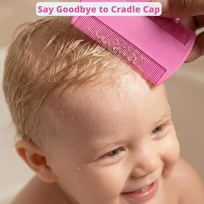 Cradle Cap Brush for Babies - Cradle Cap Treatment | Baby Sponge for Bathing | Baby Brush and Comb Set Newborn | Baby Comb & Scalp Scrubber (Set of 6 - Pink)