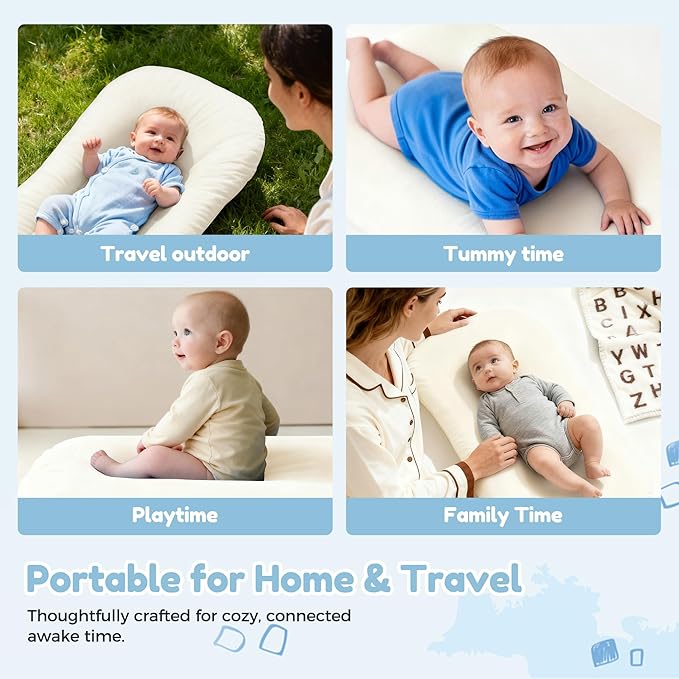 Baby Lounger & Snuggle Nest for Newborn 0-24 Months, Baby Nest Supervised Breathable Cotton for Newborn, Breathable Portable Infant Lounnger for Travel and Home, White (Lounger Cover Included