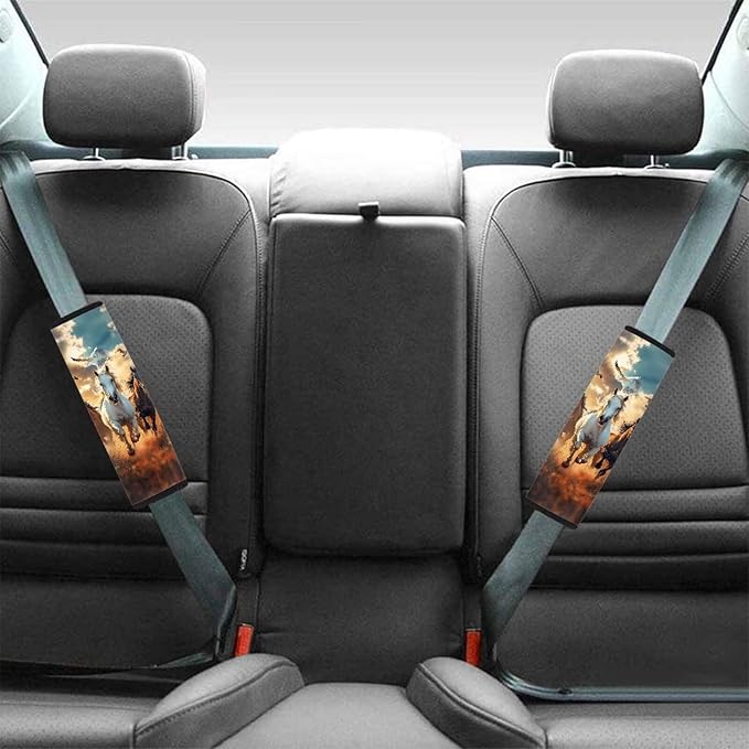 Car Seat Belt Cover Pad,Running Horse Print Soft Comfortable Shoulder Seatbelt Pads Cushions for Adults and Children Standard Size Car Interior Decor
