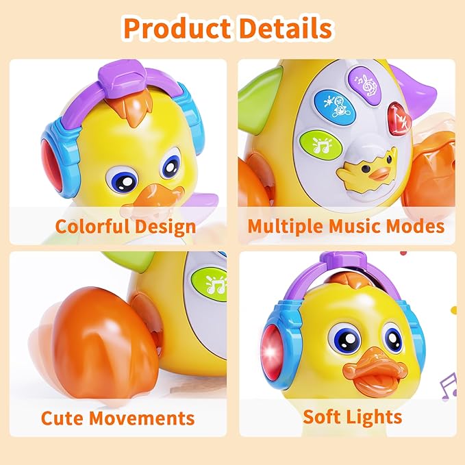 Dancing Duck Baby Toys 6-12 Months Developmental, Musical Crawling Infant Tummy Time 3 4 5 6 7 8 9 10 11 12 18 Month Boy Girl Moving Light Up Toddler Learning Activity Easter Birthday Gift