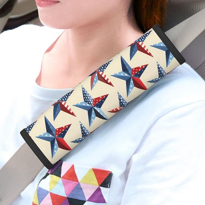 Blue Star Vintage Car Seatbelt Strap Cover Halloween Air Permeability Shoulder Strap Cover, Pack of 2, for Womens Mens Adults