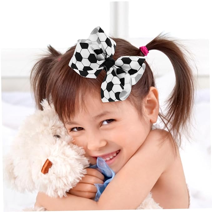 FRCOLOR Soccer Hair Bows for Girls 3 Pack Lightweight Football Hair Clips Toddler Soccer Bow Accessories for Sports Parties and Fans