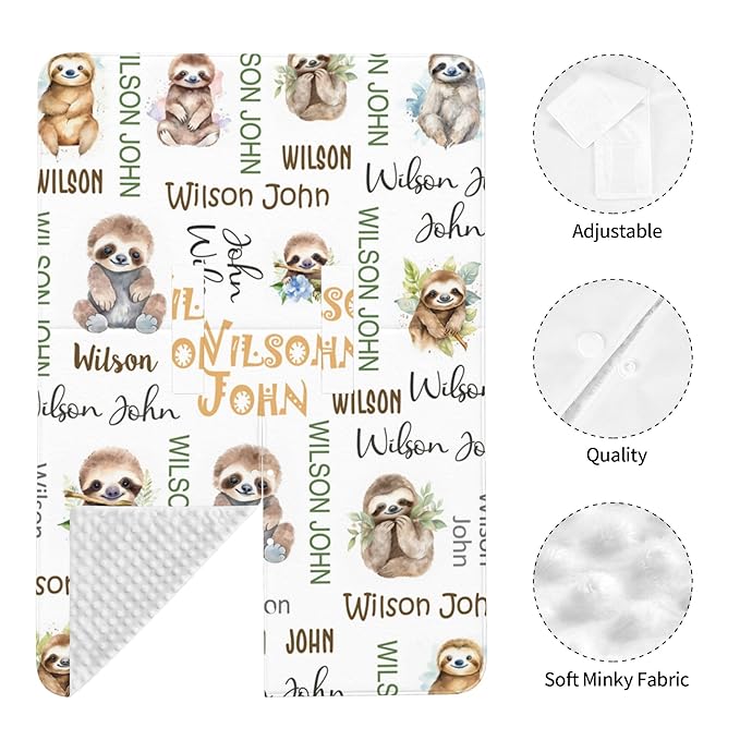 Personalized Winter Car Seat Covers for Babies with Name Sloth Minky Baby Car Seat Cover for Boys Girls Custom Infant Carseat Covers Baby Blanket Nursing Cover Breastfeeding Scarf