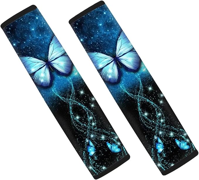 Biyejit Galaxy Butterfly Car Accessories Seat Belt Covers Adult Seat Belt Shoulder Strap Covers for Women Girls Seatbelt Pads Universal Fit 2 Packs