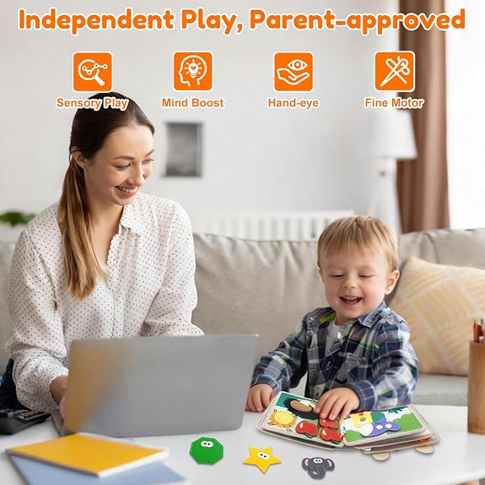 Busy Book for Toddlers 1-3, Felt Animals Busy Board for 1 Year Old Montessori Toys, Peekaboo Quiet Book, Airplane Travel Toys, Educational Learning Activity, Birthday Gifts for Boys & Girls