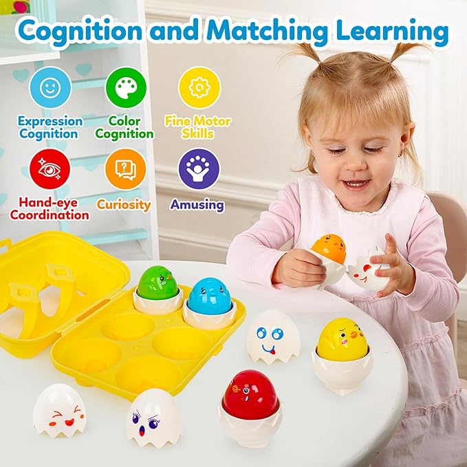 Egg Toddler Toys,Montessori Geometric Egg Shape Sorter Toys Preschool Learning Educational Color Sorting & Eggs Puzzles Matching Games Fine Motor Toy for Boys Girls Ages 1-3