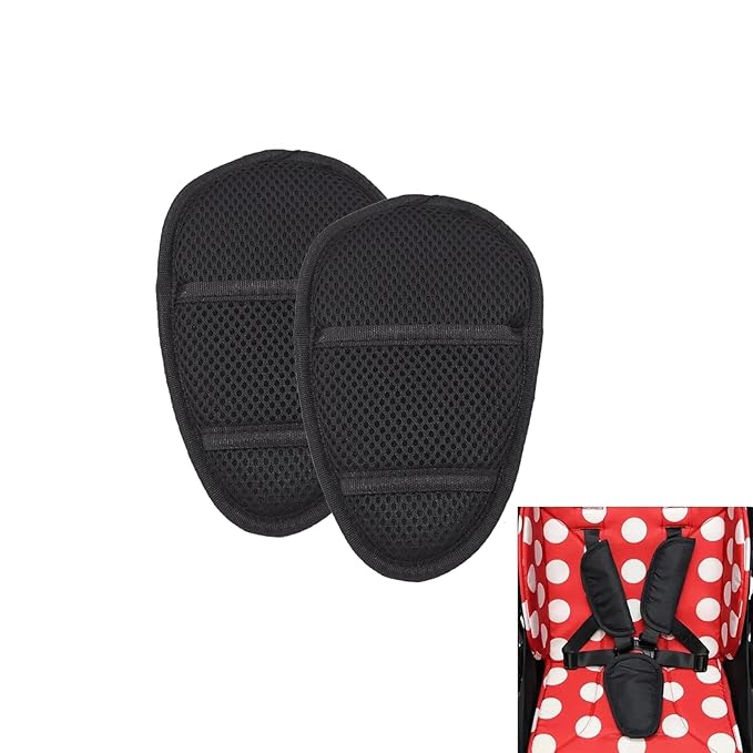 2 Pack Baby Stroller Seat Crotch Cushion Seat Harness Strap Covers for Baby Stroller, Universal Pram Harness Pads for Baby Seat Pushchair Seat Crotch Covers for Child Seats(Black)