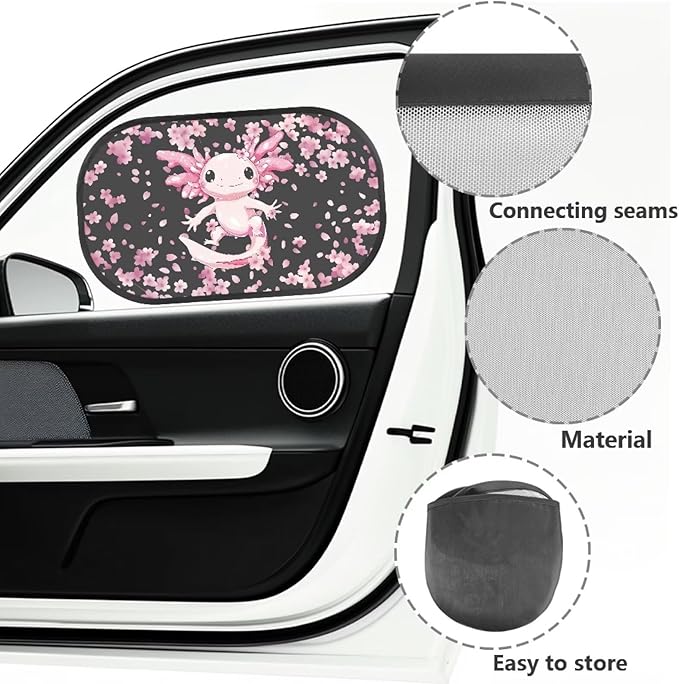 Bulopur Axolotl Cherry Blossom Car Window Shades 2 Pack Baby Window Shades Easy to Install Car Sun Shade Side Windshield Sun Protection and Blocker for Most Vehicle, SUV, Truck